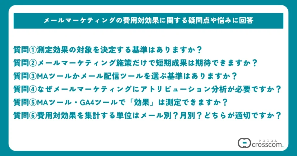 メールマーケティングの費用対効果に関する疑問点や悩みに回答
