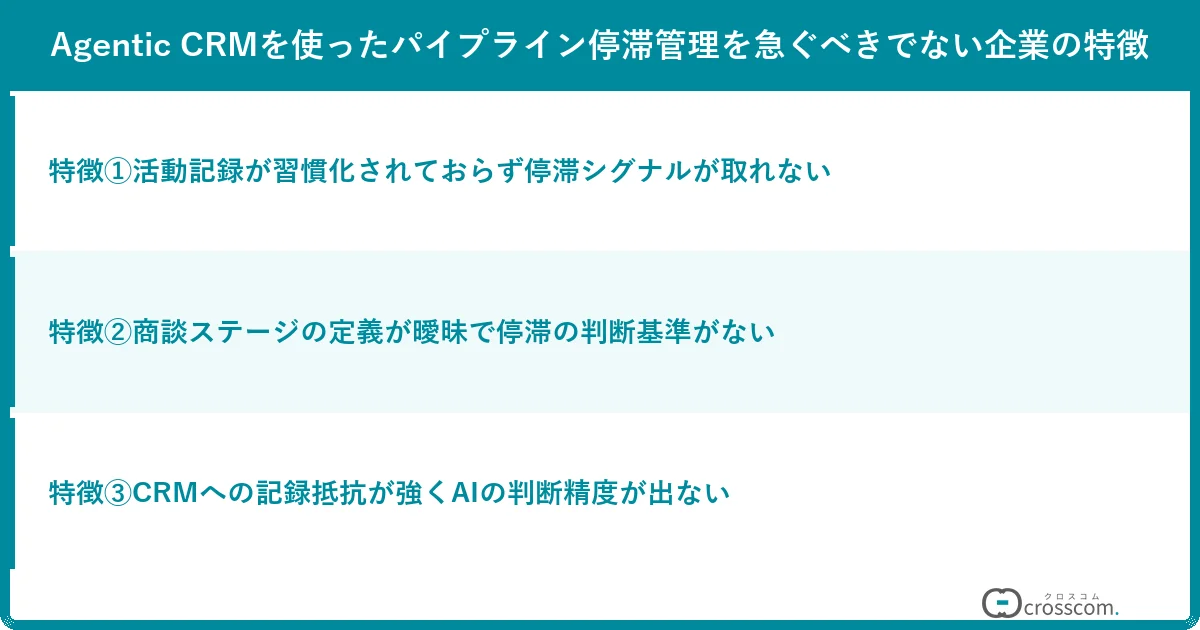 Agentic CRMを使ったパイプライン停滞管理を急ぐべきでない企業の特徴